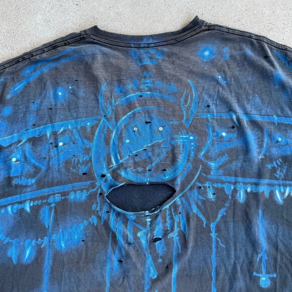 Vintage Liquid Blue Wolf Moon All Over Print 2001 T-Shirt XL Distressed Thrashed - Picture 4 of 9